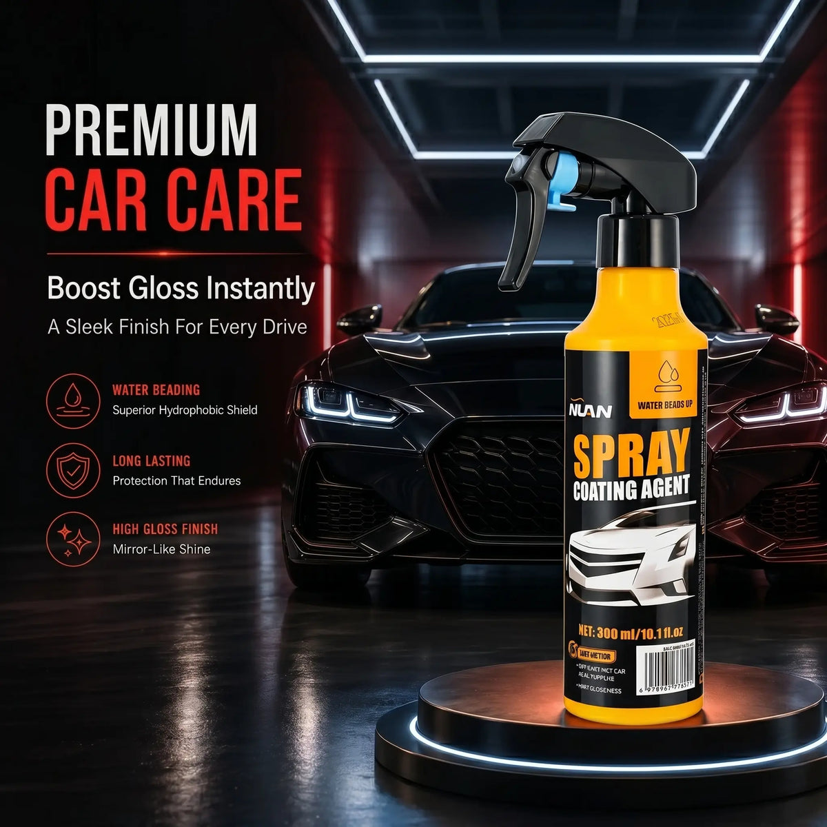 Car Ceramic Coating Spray – Paint Protection, Car Detailing, Easy Application, Long-Lasting Hydrophobic Formula, Gloss & Shine Booster