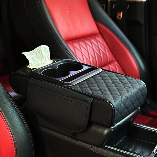 Car Armrest Cushion,5-in-1 Center Console Cover with 2 Storage Bags Cup Holder, Tissue Box Slot, Phone Slot for Sedans, Car Accessories Interior Organizers, fathersdaygift