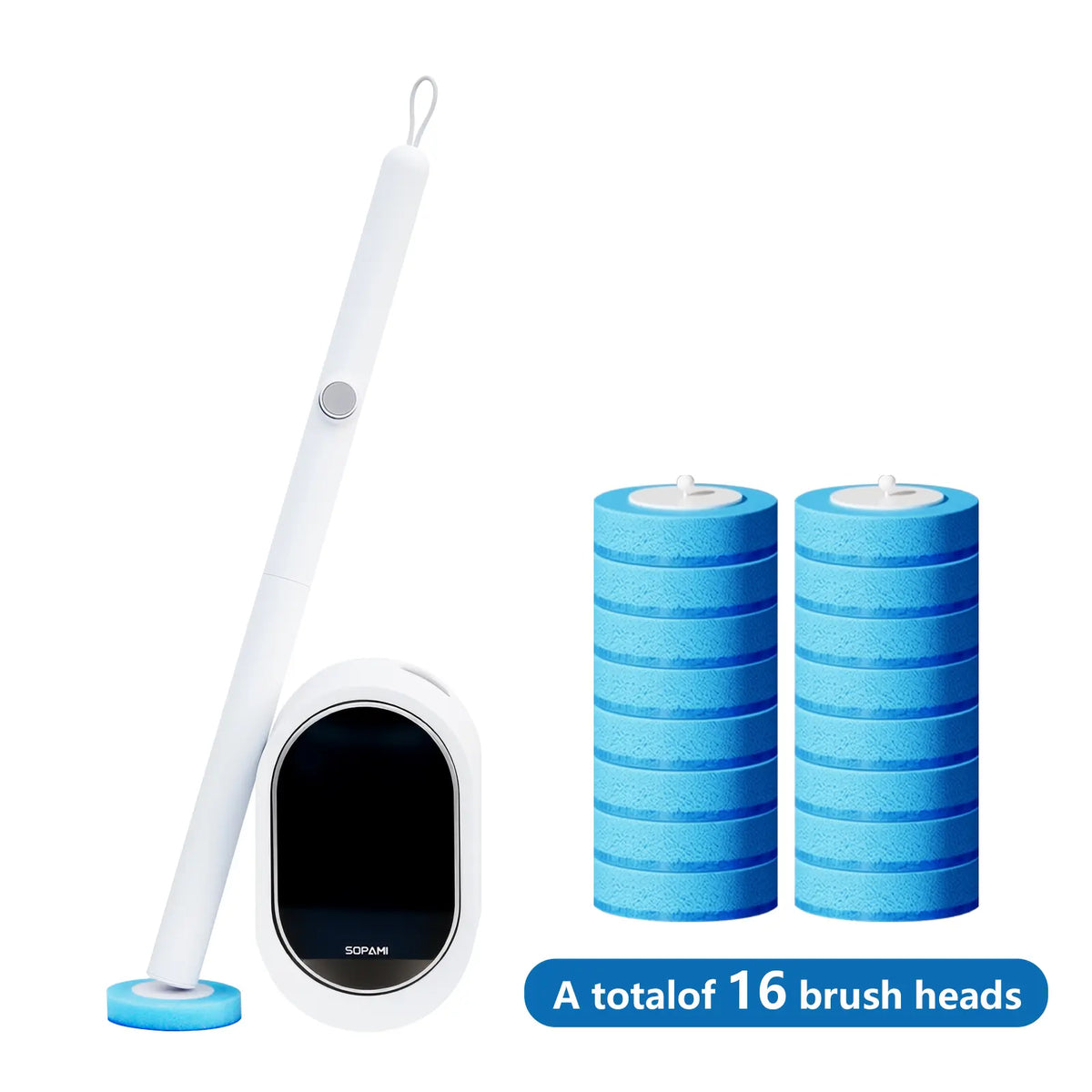Disposable Toilet Brush Kit - 32/16 Refill Heads & Holder, Rotating No-Touch Deep Cleaner for Under-Rim & Corner, Bathroom Cleaning Tool for Home, RV