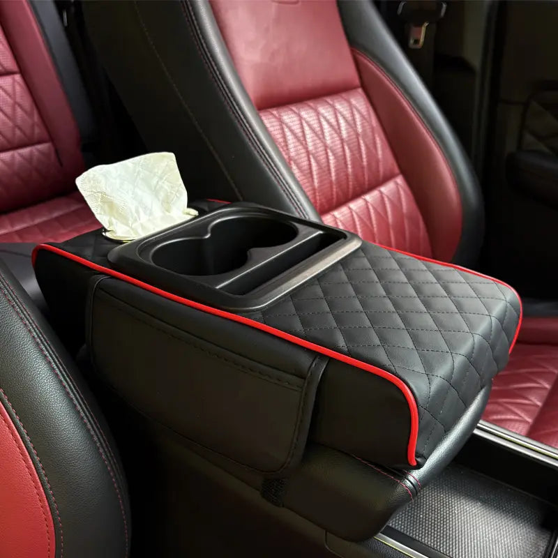Car Armrest Cushion,5-in-1 Center Console Cover with 2 Storage Bags Cup Holder, Tissue Box Slot, Phone Slot for Sedans, Car Accessories Interior Organizers, fathersdaygift