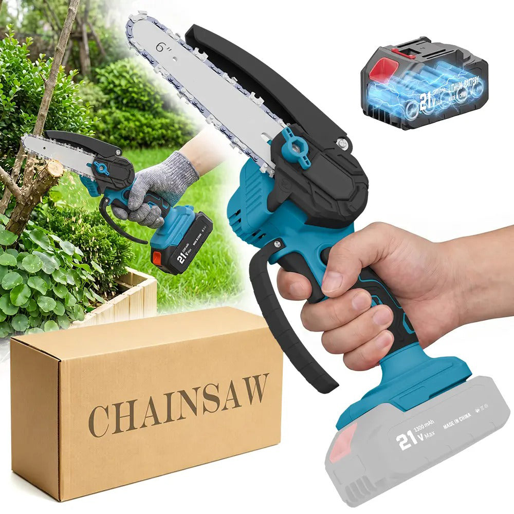 6 Inch 21V Cordless Mini Chainsaw, Portable One-Hand Electric Chain Saw with Overheat & Overcharge Battery Protection, Tool-Free Chain Tension Adjustment, Safety Lock Design for Garden Pruning, Farm Woodcutting, Yard & Orchard Tree Trimming