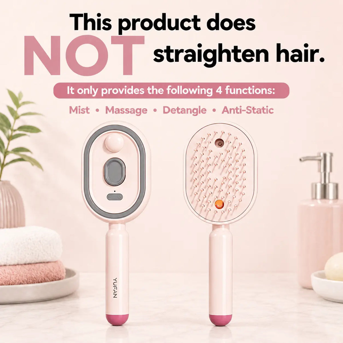 Electric Spray Air Cushion Massage Comb with Self-Cleaning, Anti-Tangle, Anti-Static, Volumizing Functions and Essential Oil Mist Aromatherapy Hair Care