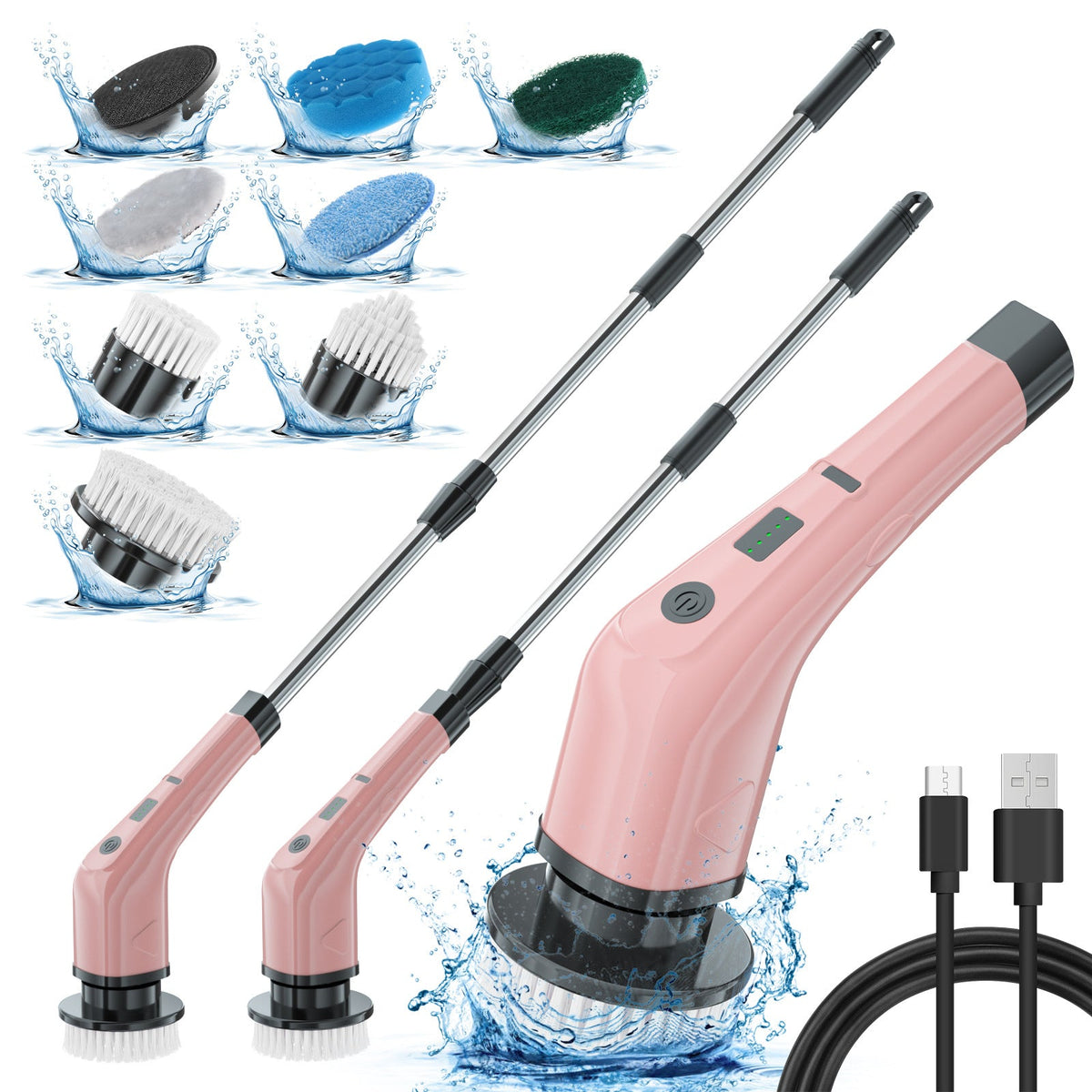 Electric Spin Scrubber for Cleaning Bathroom, Shower Scrubber Cleaning Brush with 2 Speed,with 8 Replaceable Brush Heads,Kitchen, Tub, Tile, Floor, Toilet, Household Cleaning Supplies Cordless Window and Surface Cleaner clesning kit
