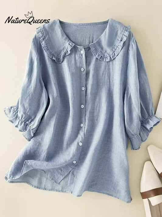 Women‘s Peter Pan Collar Cotton Shirt
