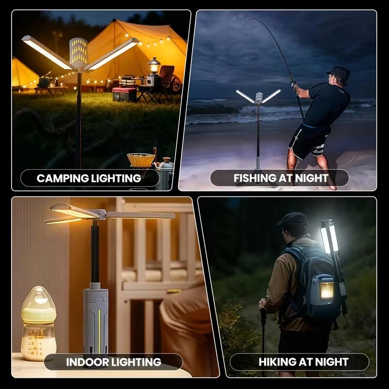 8000mAh Camping Lantern (with Adjustable Stand) — 3.4-Foot, 1800-Lumen Cordless Work Light, Featuring 3 Adjustable Light Heads, Stepless Dimming, and Emergency Flashlight Function