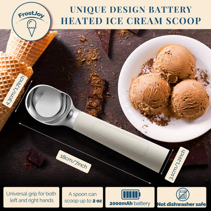 Electric Ice Cream Scoop | Rechargeable 2-oz Stainless Steel Scoop with LED Display | Waterproof Design — Easily Scoops Hard Ice Cream