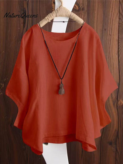 Women's Solid Color Loose Elegant Bat Sleeve Casual Cotton And Linen Shirt