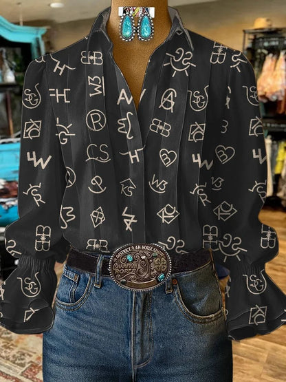 Women's Cattle Brands Vintage Western Print Shirt