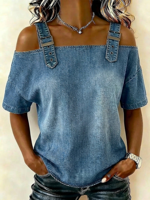 Women's short-sleeved denim shirt