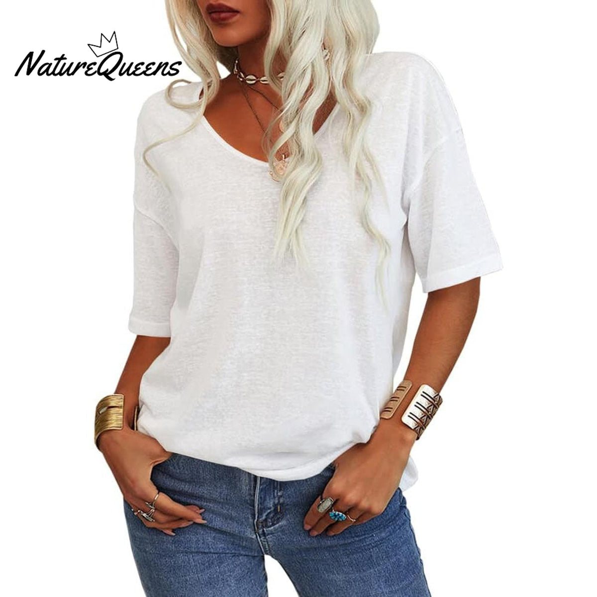 Women's Solid Color V-Neck T-shirt
