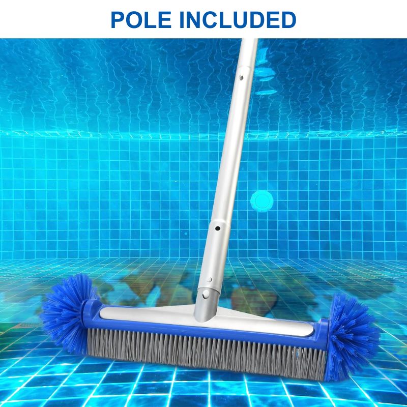 4-in-1 Pool Cleaning Kit with 17.5 Brush, Rotatable Brush, Net & Pole