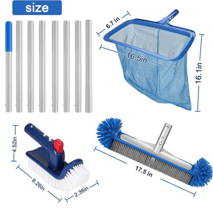 4-in-1 Pool Cleaning Kit with 17.5 Brush, Rotatable Brush, Net & Pole