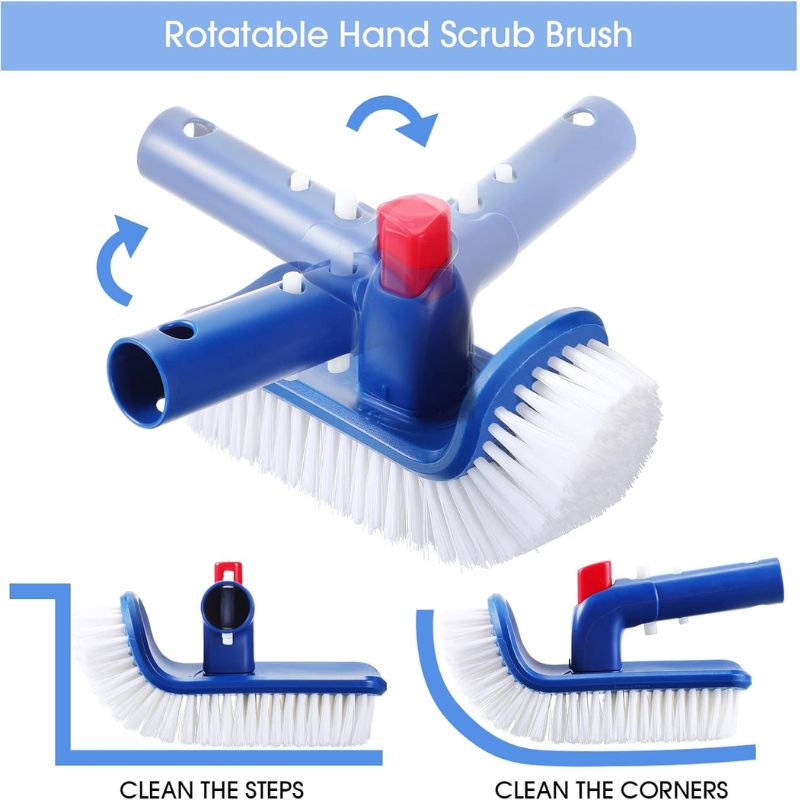 4-in-1 Pool Cleaning Kit with 17.5 Brush, Rotatable Brush, Net & Pole
