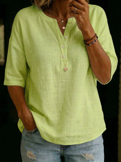 Casual & Cozy Classic Cotton-linen Henley Shirt